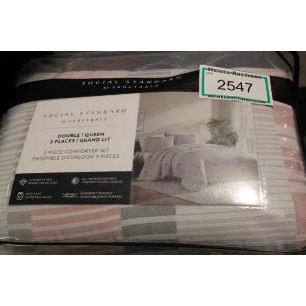 DOUBLE/QUEEN 3pc Comforter Set, pink & grey