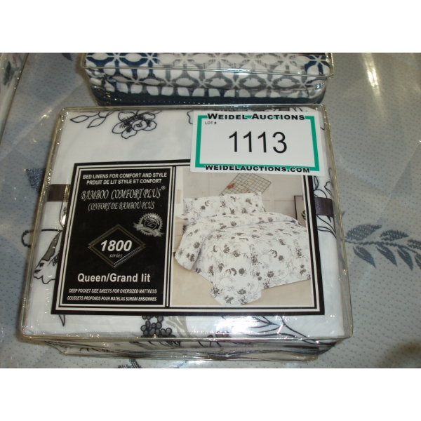 Black/White Flower Patterned Bamboo Comfort Sheets, Queen