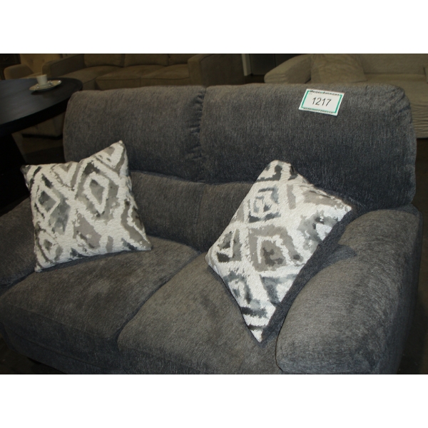 Grey Fabric Love Seat c/w 2 accent pillows