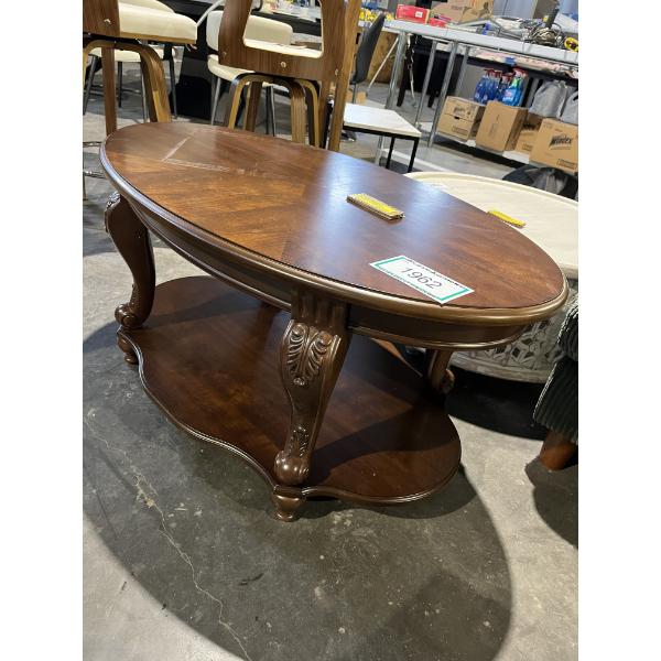 42" Oval Wood Coffee Table - 2 tier Solid Wood 