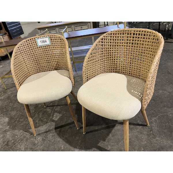 Donoho 19" Seat Height Linen Upholstered Rattan Backrest Dining Chair, set of 2