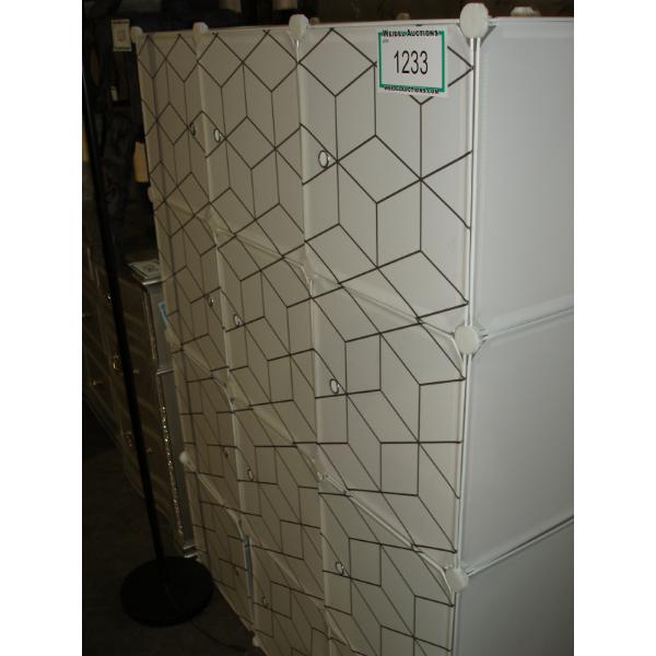 White Geometric Pattern Modular Plastic Cube Organizer with Doors, 8 Cubes