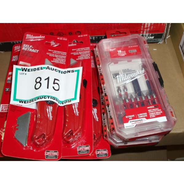 NEW Milwaukee 18-piece Shockwave Impact Duty Driver Bit Set x 2 and 6 Milwaukee Utility Knives