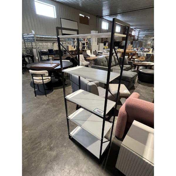 Black Steel Bookcase with white wooden shelves