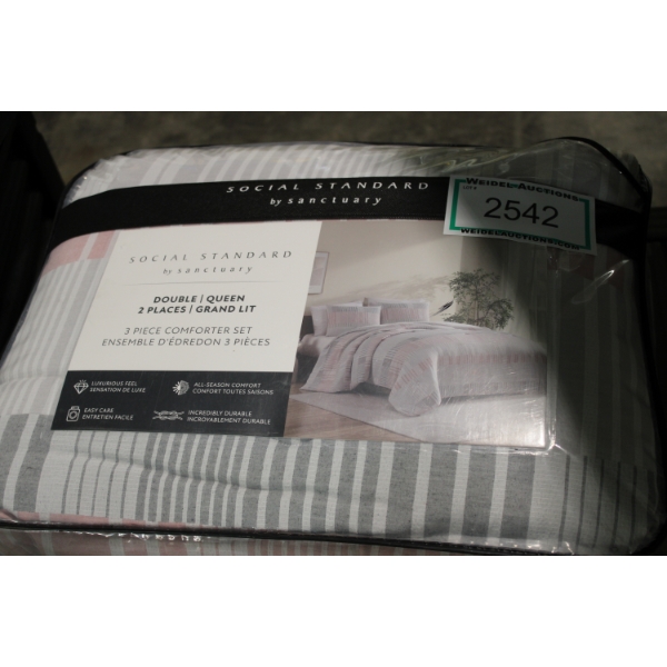 DOUBLE/QUEEN 3pc Comforter Set, pink & grey