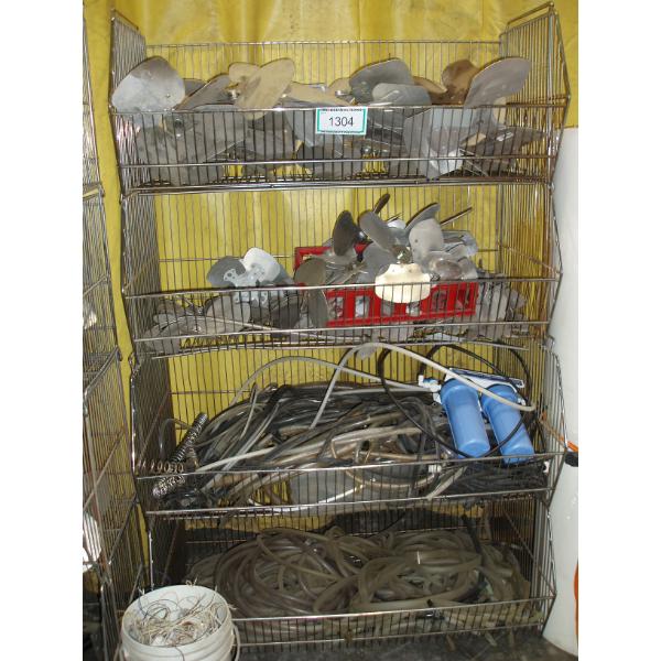 4 Stackable Steel Shelves with assorted Metal Fans and Rubber Hoses