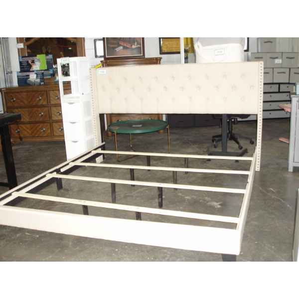 King Size AMEIRE Upolstered Bed, Cream