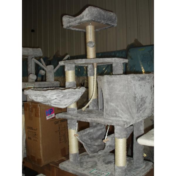 Large Grey Cat Tree with lower basket, house and 2 platform levels