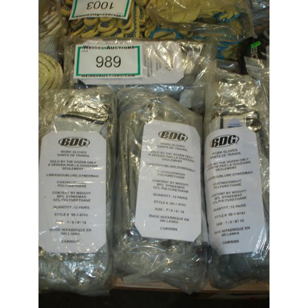 Lot of 12, BGD Work Gloves - Size 9
