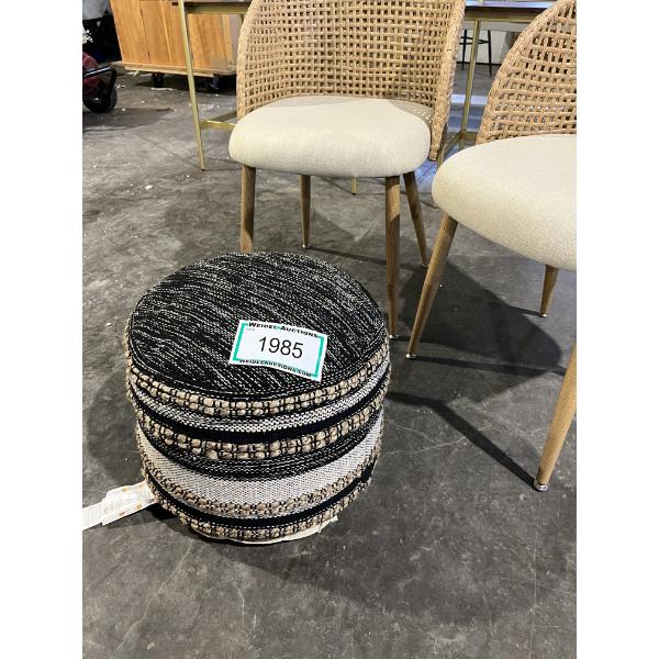 Lakysha Handmade Striped Cotton & Jute Woven Ottoman Pouf