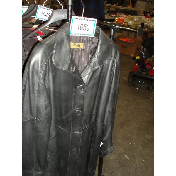 Size S - BOLERA Ladies Long Black Leather Coat, Made in Italy