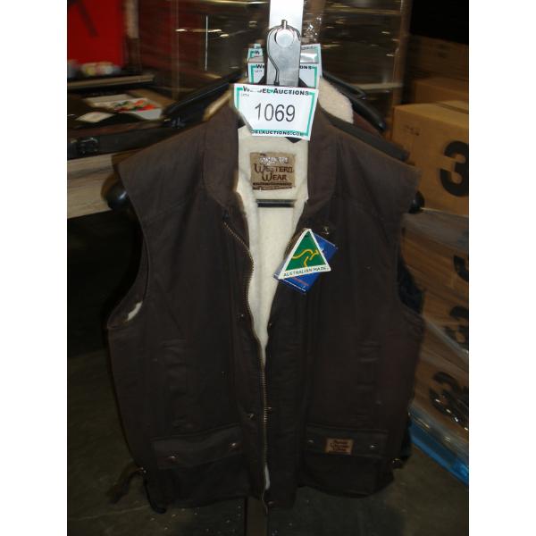 Size XL - AUSSIE Oil Skin Dark Brown Lined Western Vest
