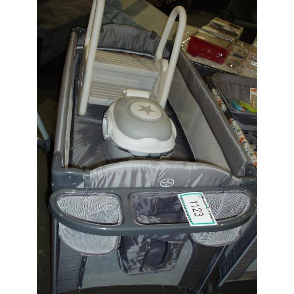 Living Basics Grey Playpen c/w plastic potty trainer and steps to big toilet