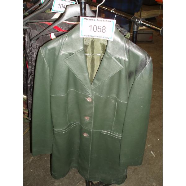 Size Unkown - Ladies Long Dark Green Leather Coat