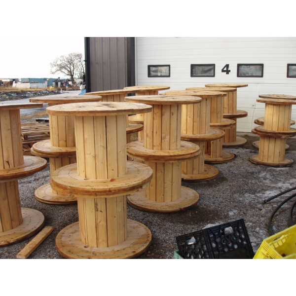 Lot of 2 large wooden spools