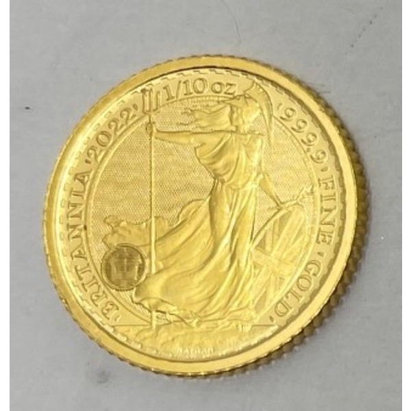 1/10 Oz .9999 Fine Gold 2022 Britannia Coin 