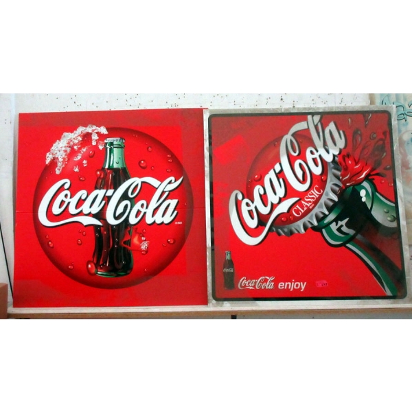 2 Corrugated Cardboard Coca-Cola Signs - Double Sided