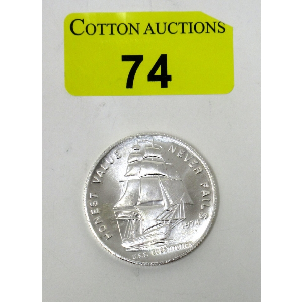 1 Oz .999 Silver 1974 USS Constitution Mint Round 