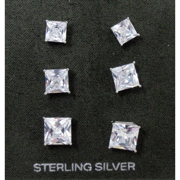 Brand New in Box 3 Pairs Sterling Silver Cubic Zirconia Earrings 