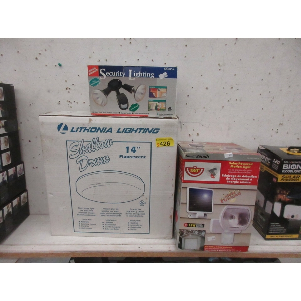 2 Security Lights & 1 Fluorescent Ceiling Light