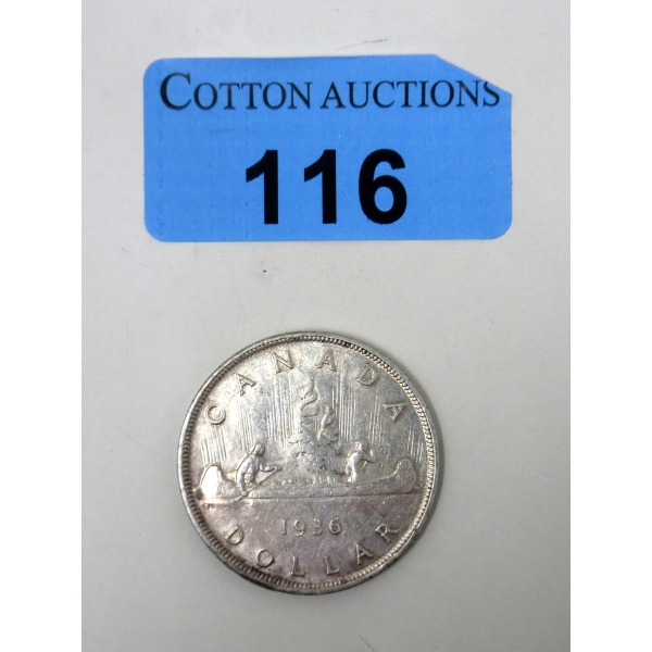 1936 Canada King George V 80% Silver Dollar Coin