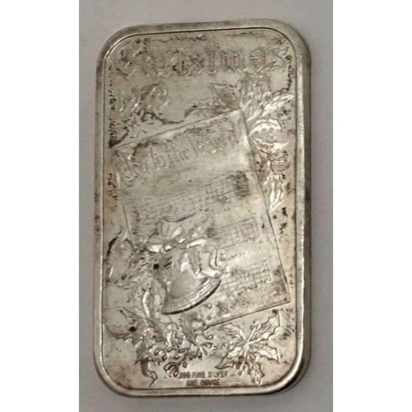 Vintage 1 Oz .999 Silver 1973 Christmas Bar 