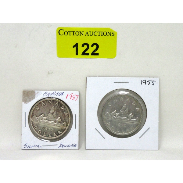 One 1955 & One 1957 Canada 80% Silver Dollar Coin
