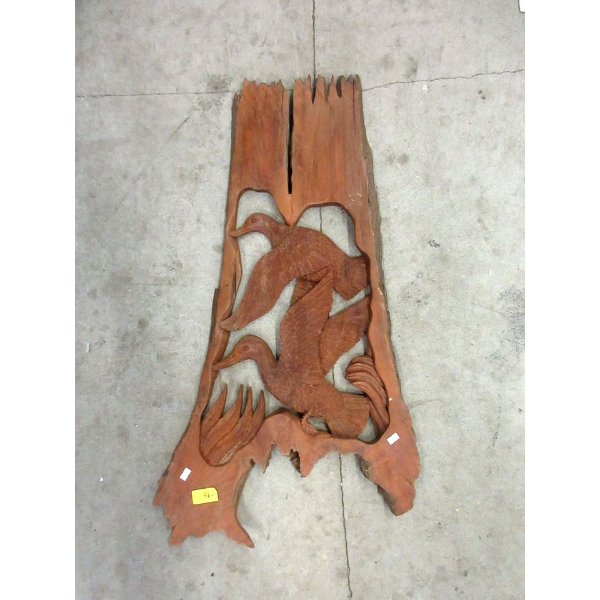 Hand Carved Wood Wall Plaque of Ducks
