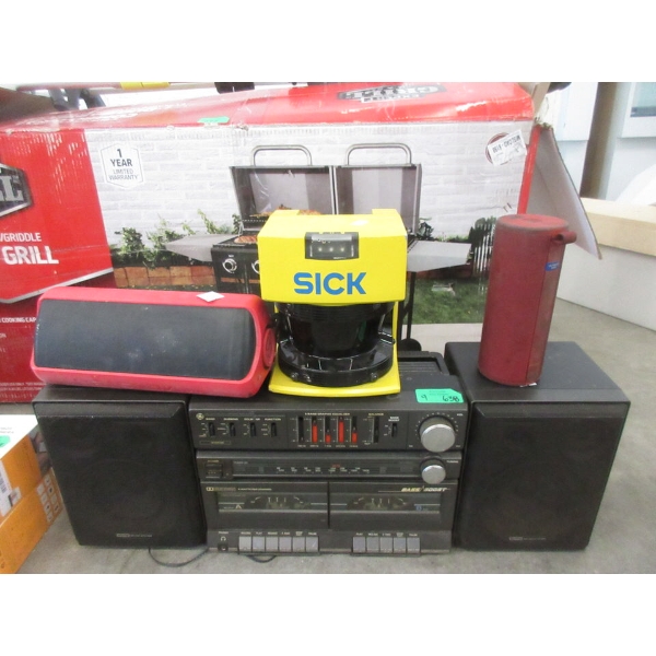SICK Laser Scanner, GE Double Cassette Radio, & 2 Speakers
