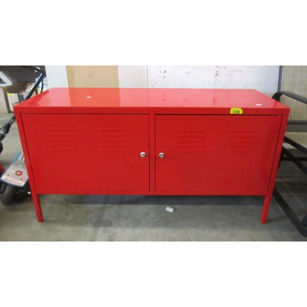 Red Metal 2 Door Entertainment Stand with Keys