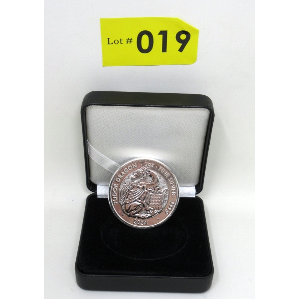 2 Oz .9999 Silver 2024 Tudor Dragon Coin 