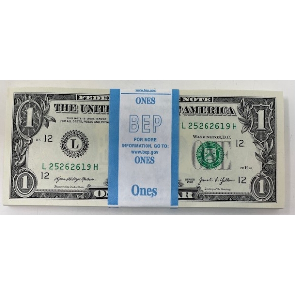 100 x $1 USD Uncirculated Federal Reserve Bundle 