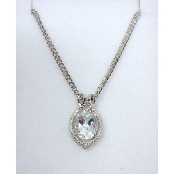 White Topaz & Diamond Sterling Silver Pendant 