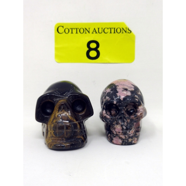 55 Gram Rhodochrosite & 47 Gram Tigers Eye 3D Skulls