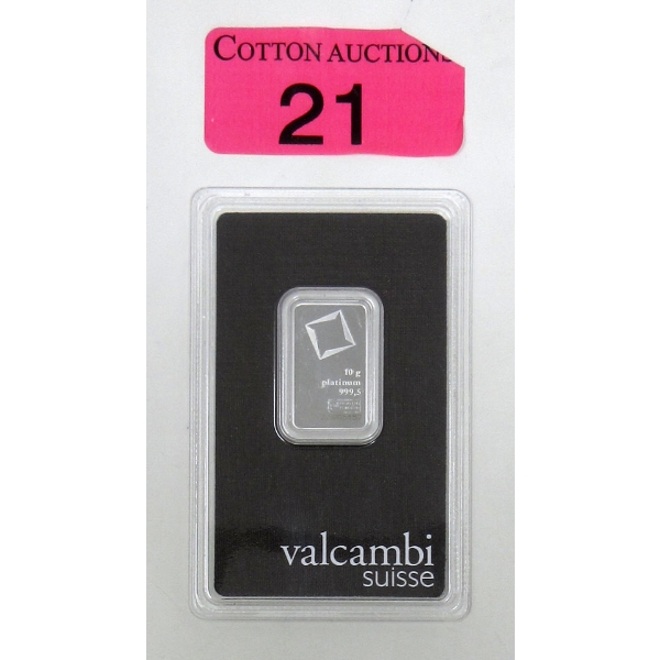 10 Gram .9995 Fine Platinum Valcambi Suisse Certified Bar 