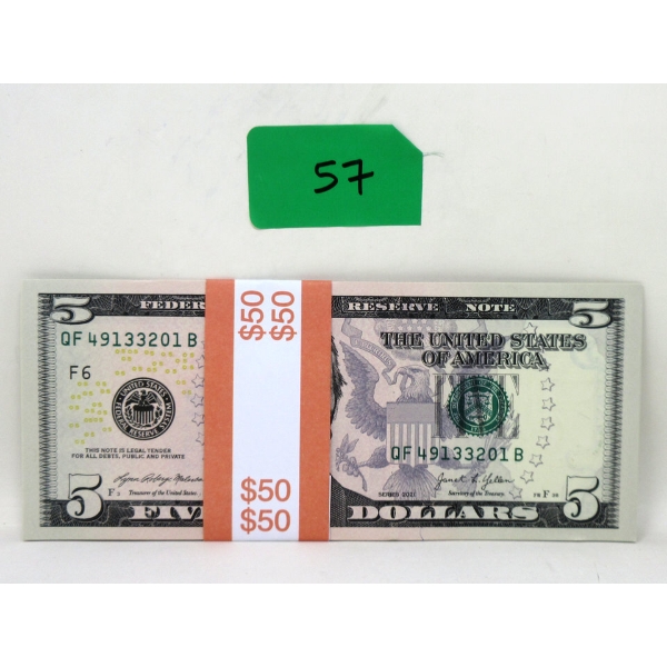10 x $5 USD Uncirculated Sequential Numbered Bundle 