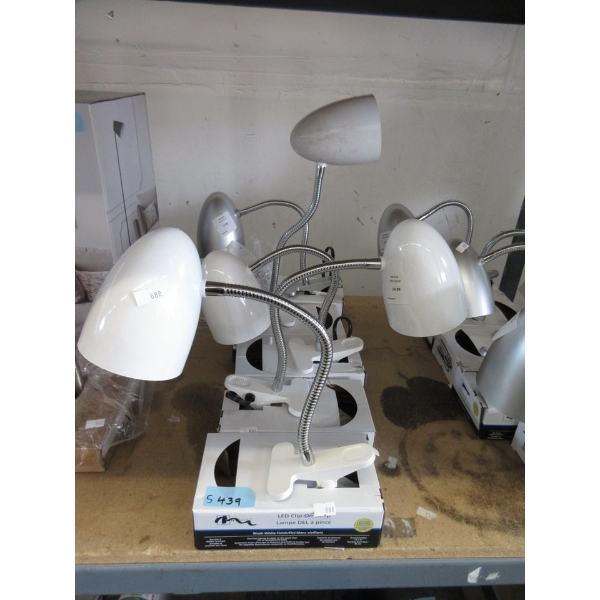 5 Clip-On LED Lamps - 1 Silver Finish & 4 White