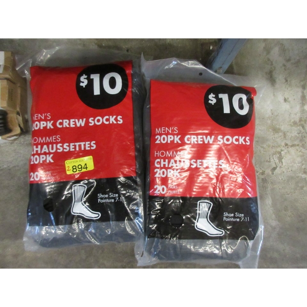 2 New 20 Packs of Men's Crew Socks - Black