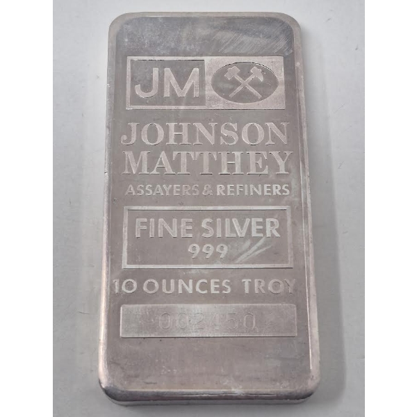 RARE 10 Oz .999 Silver Johnson Matthey Bar 