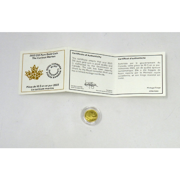 1.58 Gram .9999 Fine Gold 2023 Curious Marten Coin 