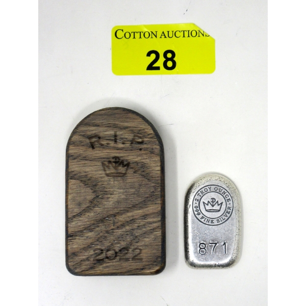2 Oz .999 Silver 2022 Hand-Poured/Colored RIP Tombstone Numbered Bar 