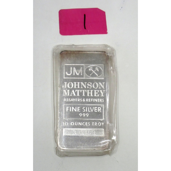 10 Oz .999 Silver Johnson Matthey Bar 