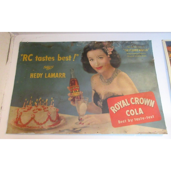 Vintage Hedy Lamarr RC Cola Sign - 38" x 25" 