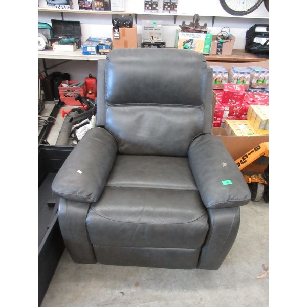 Grey Bonded Leather Power Recliner 