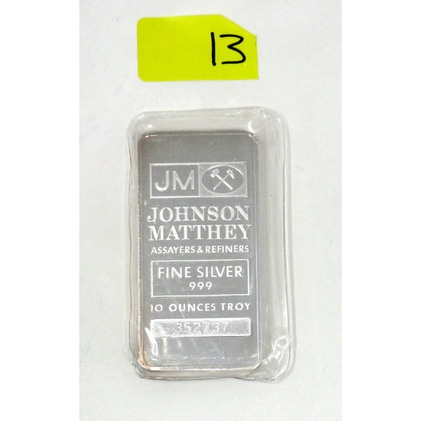 10 Oz .999 Silver Johnson Matthey Bar 