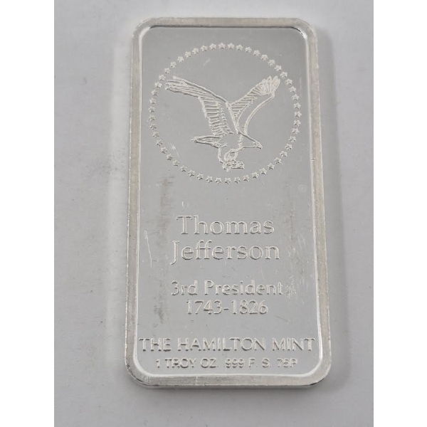 1 Oz .999 Silver Thomas Jefferson Bar
