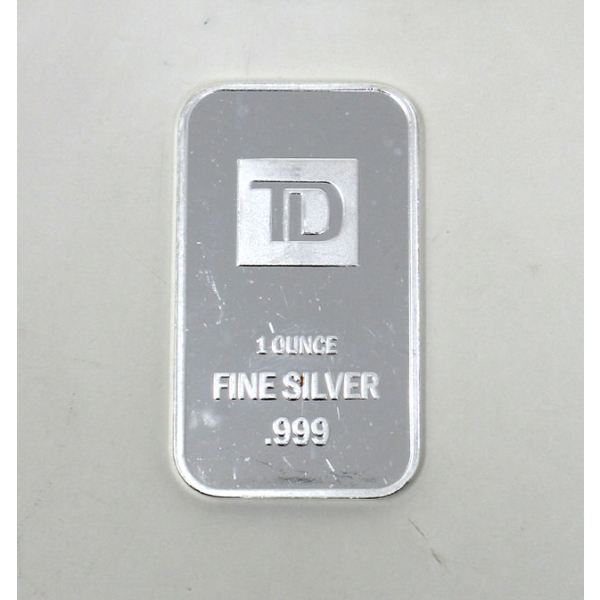 1 Oz .999 Silver TD Bank Investor Bar 