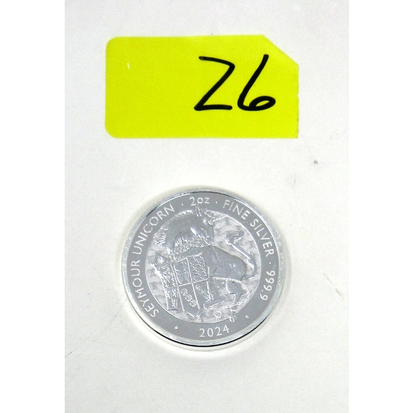2 Oz .9999 Silver 2024 Seymour Unicorn Coin 