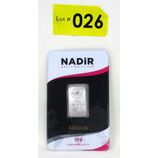 10 Gram .999 Silver Nadir Mint Certified Bar 