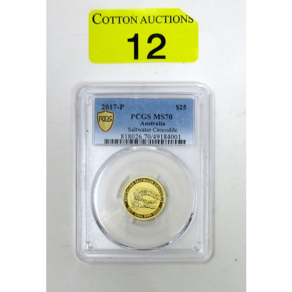 1/4 Oz .9999 Fine Gold 2017 Australia Salt Water Crocodile Coin 